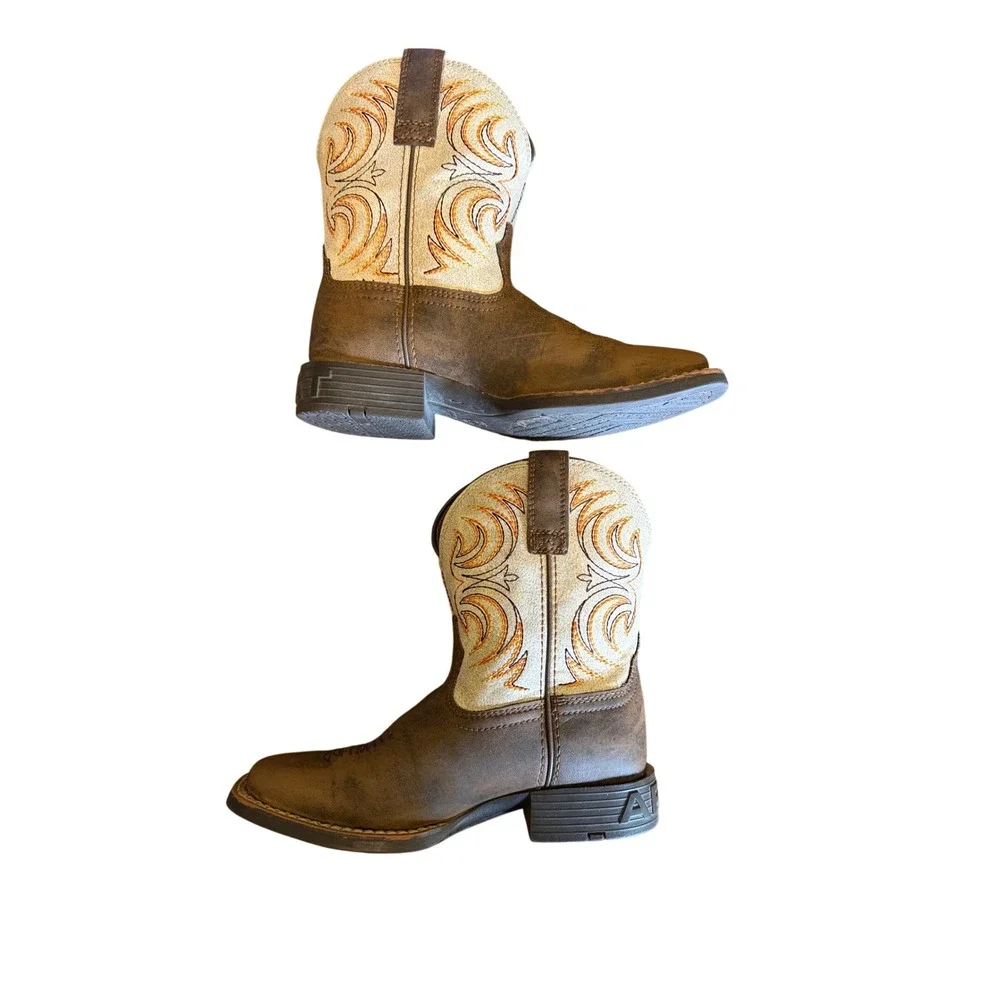 Ariat Kids Sport Western Boot Square Toe Distressed Brown 10038444 Size 12